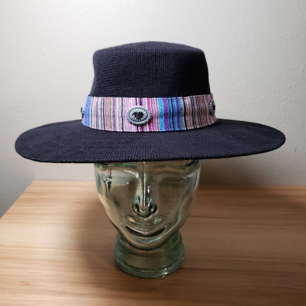 Anthropologie Wyeth Western Trimmed Boater Hat Black Artsy Boho‎ Hippie Festival